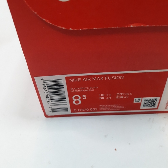 Nike Air Max Fusion Men's Running Shoes Black/Whit - Picture 2 of 4